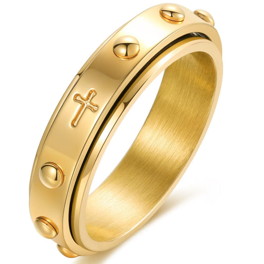 Gold Rosary Spinner Ring – Anxiety Relief Prayer Ring with Cross