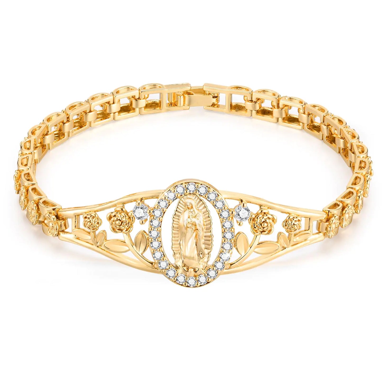 14k Gold Plated Virgin Mary Bracelet - Hypoallergenic Stainless Steel