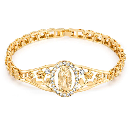 14k Gold Plated Virgin Mary Bracelet - Hypoallergenic Stainless Steel