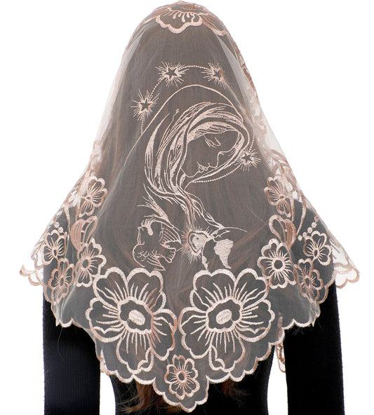 Divine Lace Chapel Veil: Holy Mary Embroidery