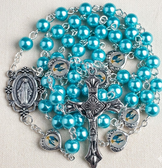 Elegant Glass Pearl Rosary Necklace (Miraculous Medal) - Gift Ready
